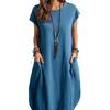 Women's Cotton Linen Loose Casual Solid Color Pocket Dress - 2022 Spring/Summer European & American Collection