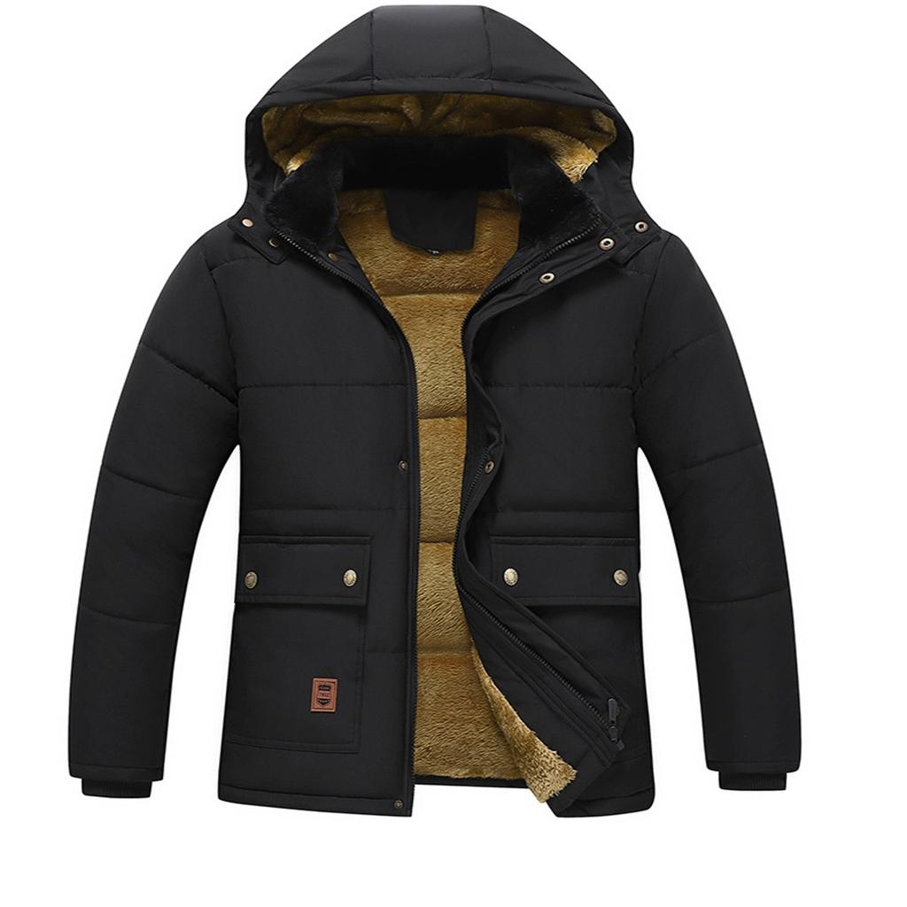 Winter Hooded Men's Cotton-padded Jacket With Collar And Fleece Thickened Slim Medium Long Cotton-padded Coat Men