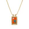 1pc Enamel Heart Pendant Necklace 18K Gold Plated Multicolor Brass Link Cable Chain Rectangle Charm Necklace 45cm + 5cm Long