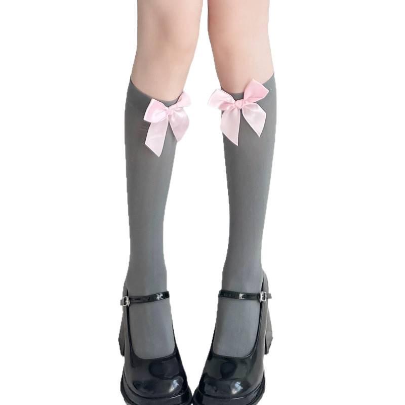 Japanische Blaue Schleife Samt Lolita Over-the-Knee Socken