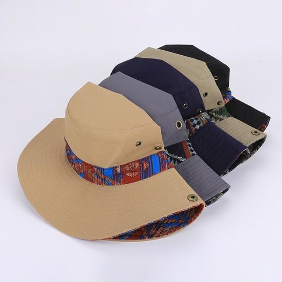 Bucket Hat Extra Large Brim Adjustable Fit Ethnic Style Cowboy Fisherman Hat Windproof Buckle Foldable Outdoor UV Blocking
