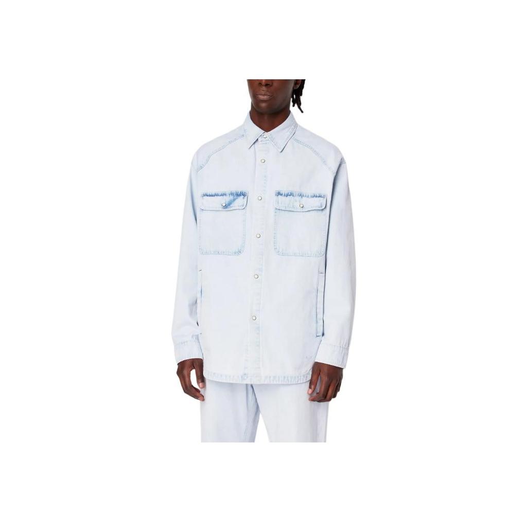 Armani Exchange Washed Vintage Effect Button-Down Denim Long Sleeve Shirt Men shirts Light-Blue 3DZCD1-Z1UVZ-1500