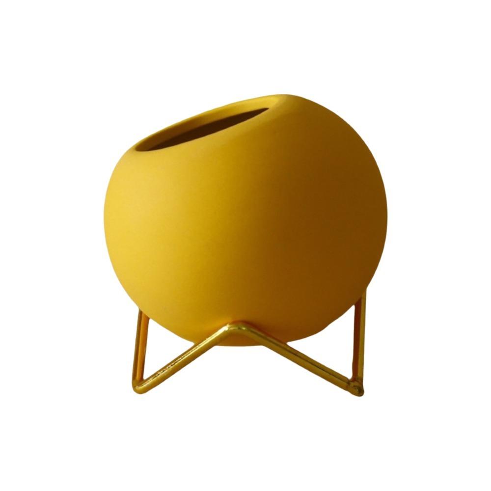 Nordic Style Small Flower Vase Iron Bracket Flowerpot Elegant Round Ball Ceramic Vase Desk жёлтый