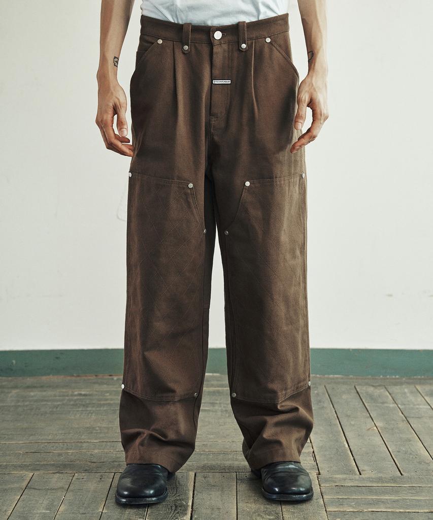 THEVINYLHOUSE Stitch Double Knee Pants Brown
