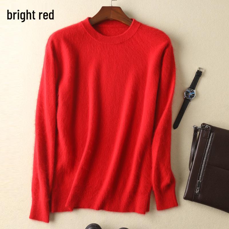 Men's Plus Size Cashmere Mink Velvet Round Neck Sweater - Thickened, Loose Fit for Autumn/Winter