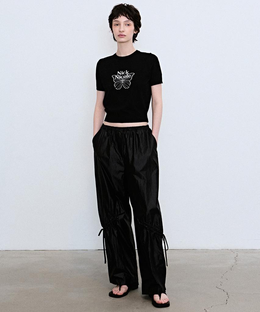 Nigaennikol Glossy Shirring Technic Pants_Black