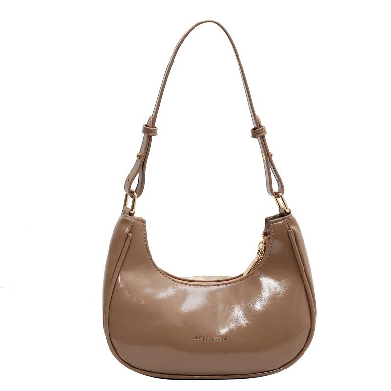 

IELGY Женская элегантная сумка через плечо в форме полумесяца из блестящей лакированной кожи кофейный