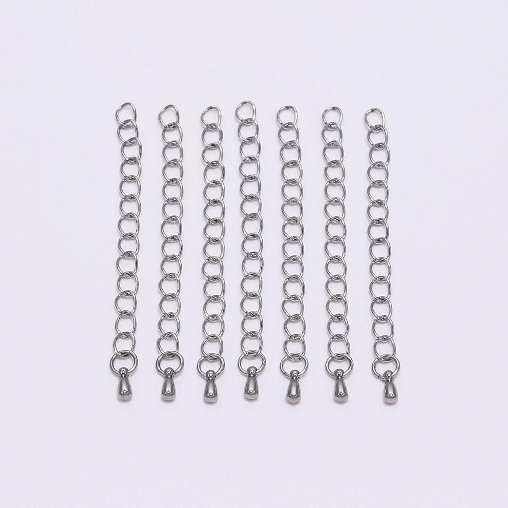10pcs 50/70mm Stainless Steel Extension End Chain With Water Drop Bracelet Extension Tail Chain For DIY Jewelry Making Findings