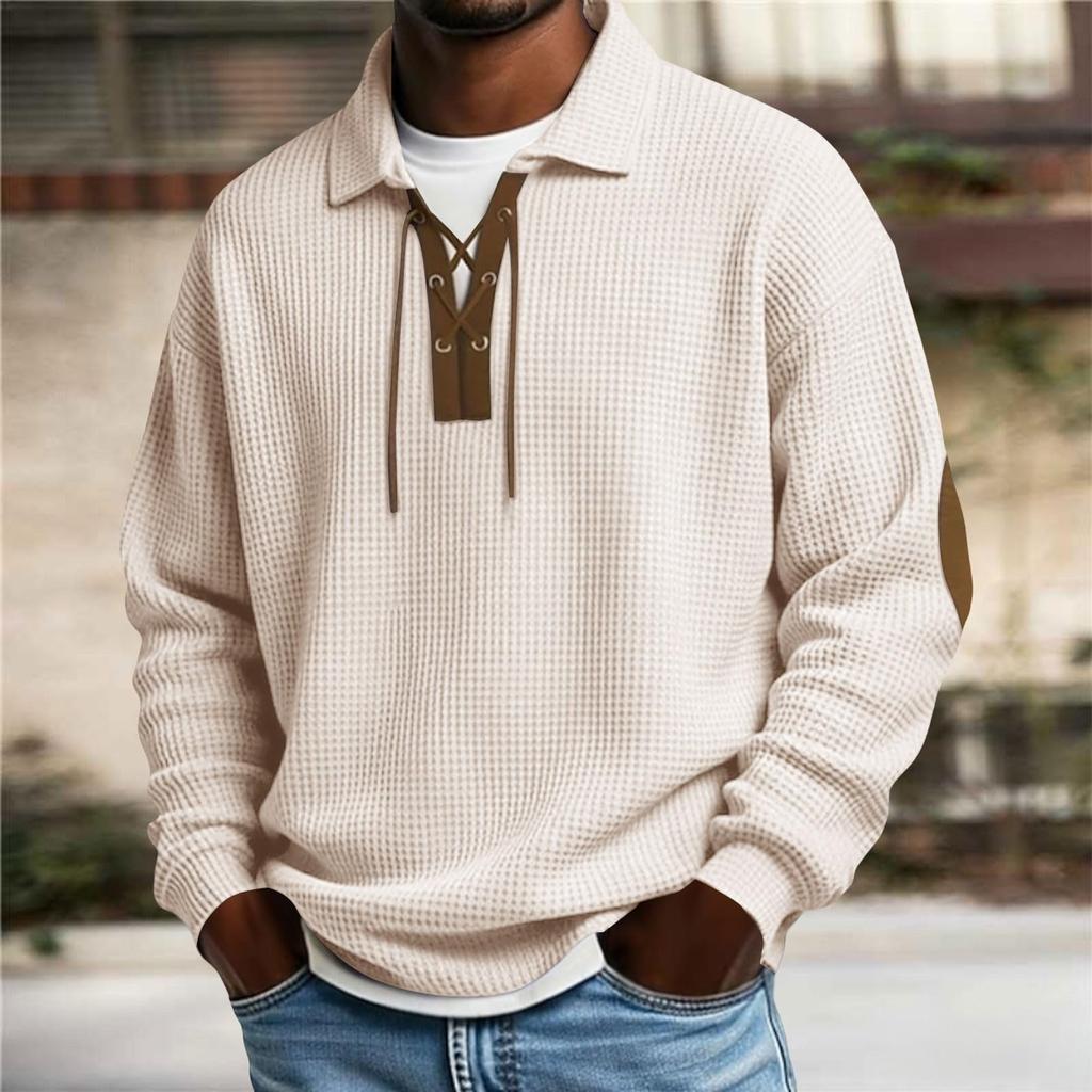 Mens Sweatshirts Retro Casual Long Sleeve Collared Golf Pullover Oversized Western Textured Tops