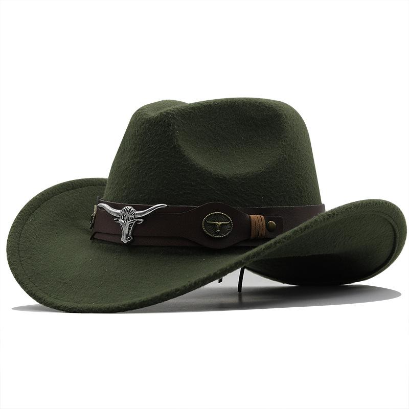 Top Hat Ethnic Style Cow Label Western Cowboy Top Hat Rolled Edge Retro Riding Hat Wool Felt Hat