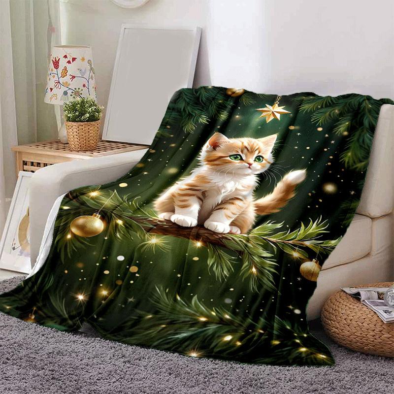 1pc Cat Printing Lightweight Flannel Blanket, Comfortable and Warm Blanket, for Camping Sofa Bed and Couch Office, Suitable for Gift Blankets