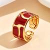 Vintage Red Enamel Oil Drip Open Rings for Women Stainless Steel Gold Color Irregular Textured Geometric Ring Jewelry
