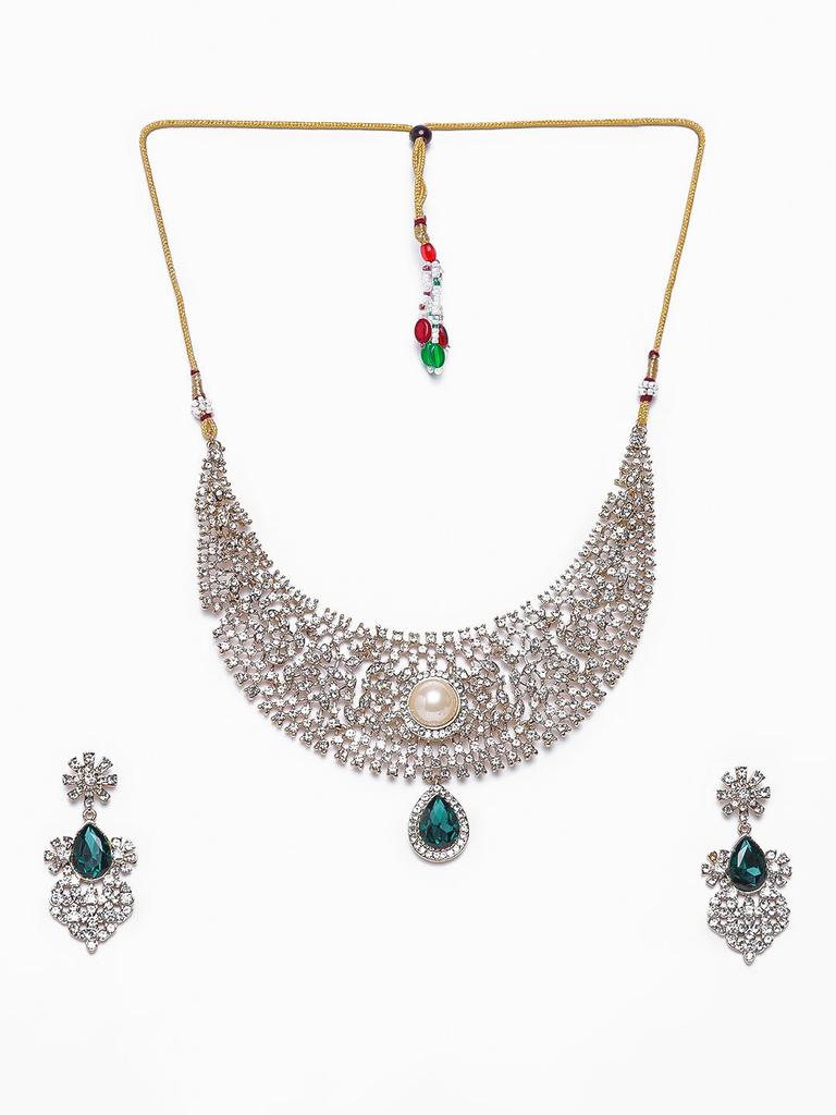 Estele Heavy Emerald and Diamond Necklace Set for Women