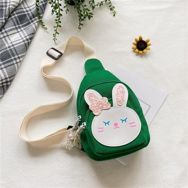Adorable Canvas Shoulder Bag For Girls Cute Bunny Design Princess Style Handbag зелёный