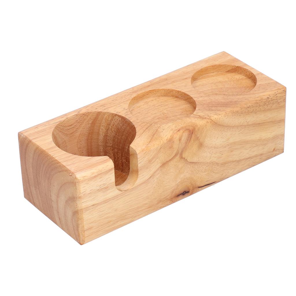 3‑Slots Wooden Coffee Portafilter Holder Tamper Stand Tamping Base for Home Bar Counter Wood Color