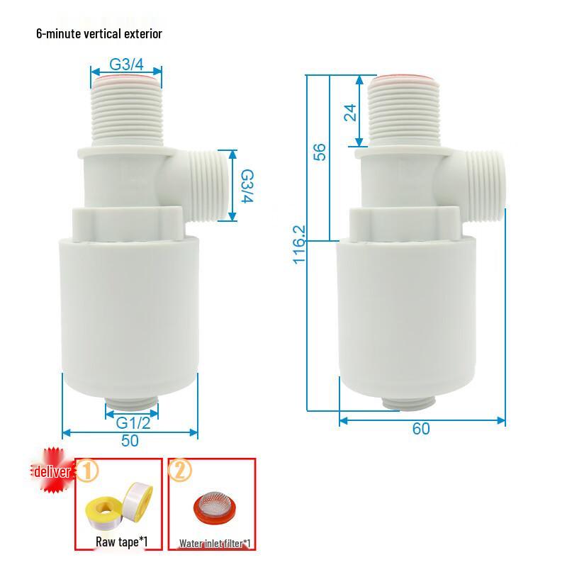 Automatic Water Level Control Float Valve 3/4 inch Vertical External Mount with PTFE Tape