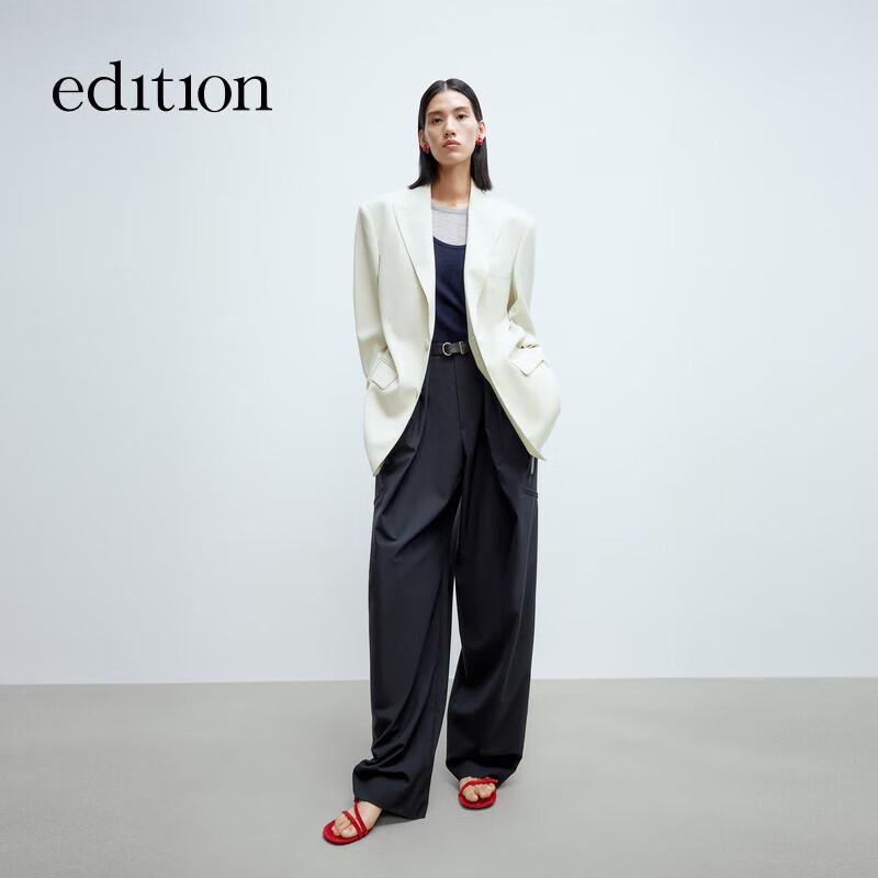 

Edition Elegant Off-White Green Wool Blazer S