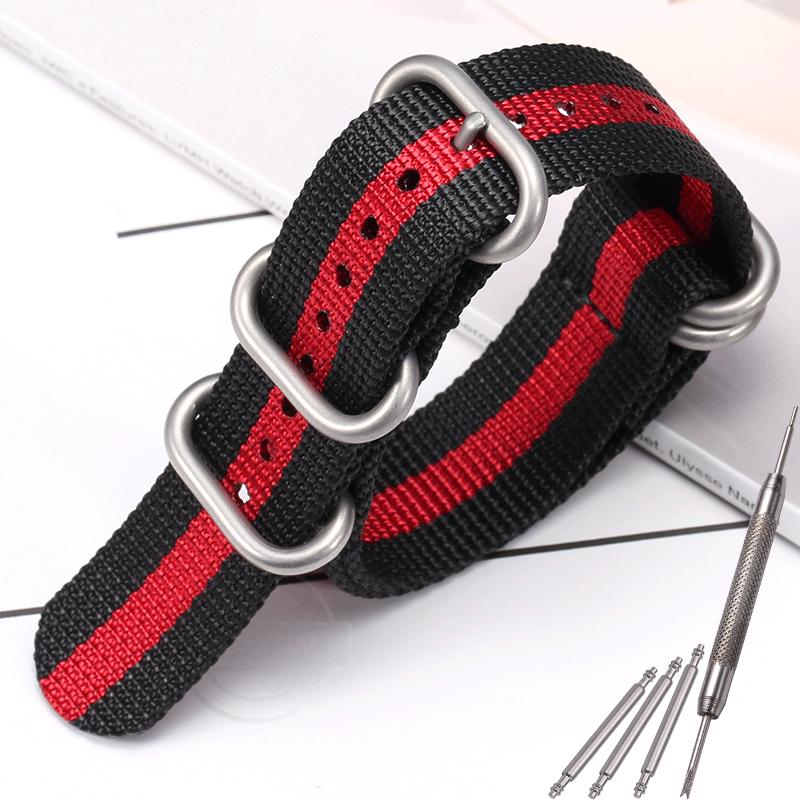 Nylon Strap 18mm 20mm 22mm 24mm Five-Ring Premium Weave Men Women Watch Band Bracelet Heavy Duty Stainless Steel Buckle