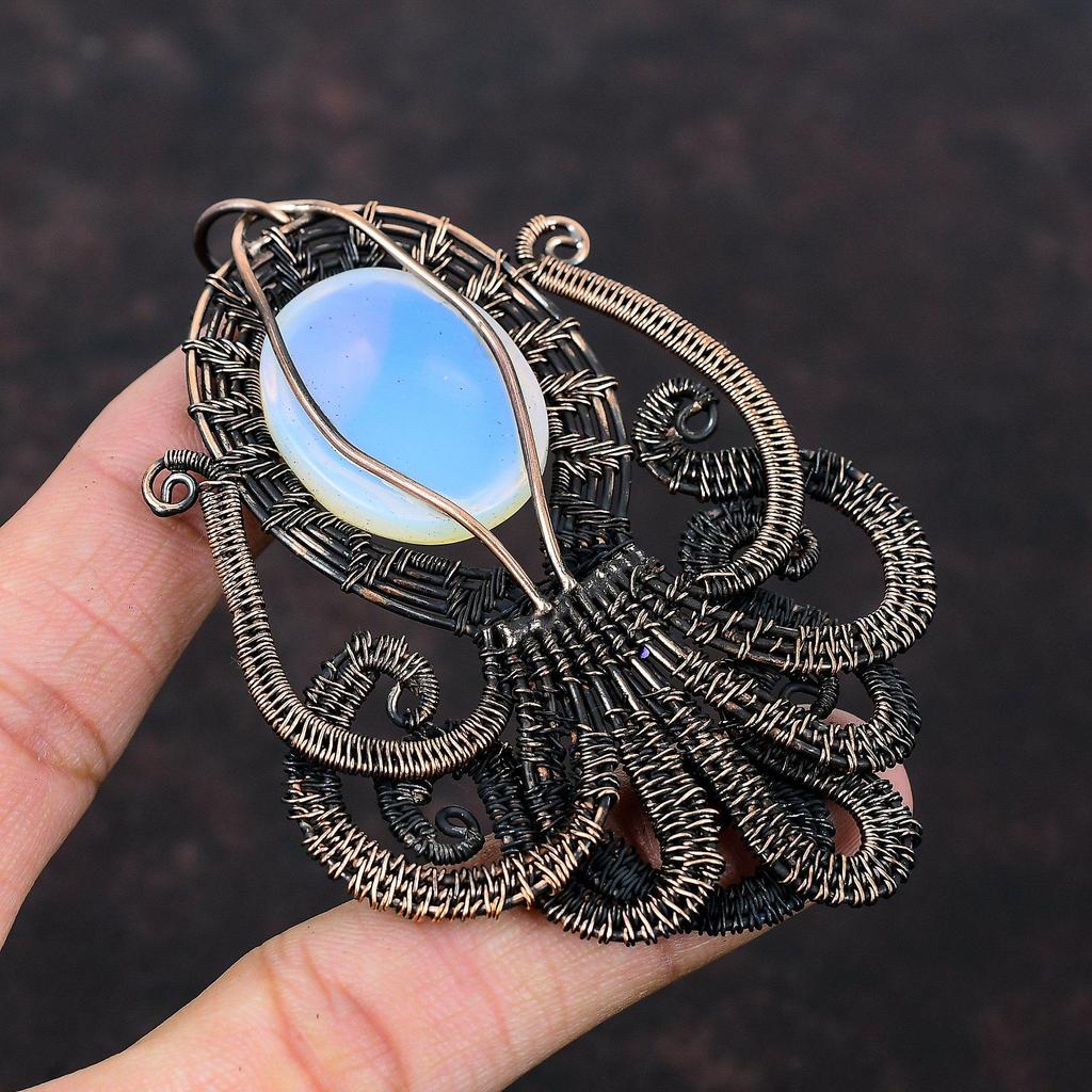 Milky Opal Pendant Copper Wire Wrapped Pendant Handmade Copper Jewelry Amazing Octopus Pendant Genuine Gemstone Jewelry Women's Special Gift
