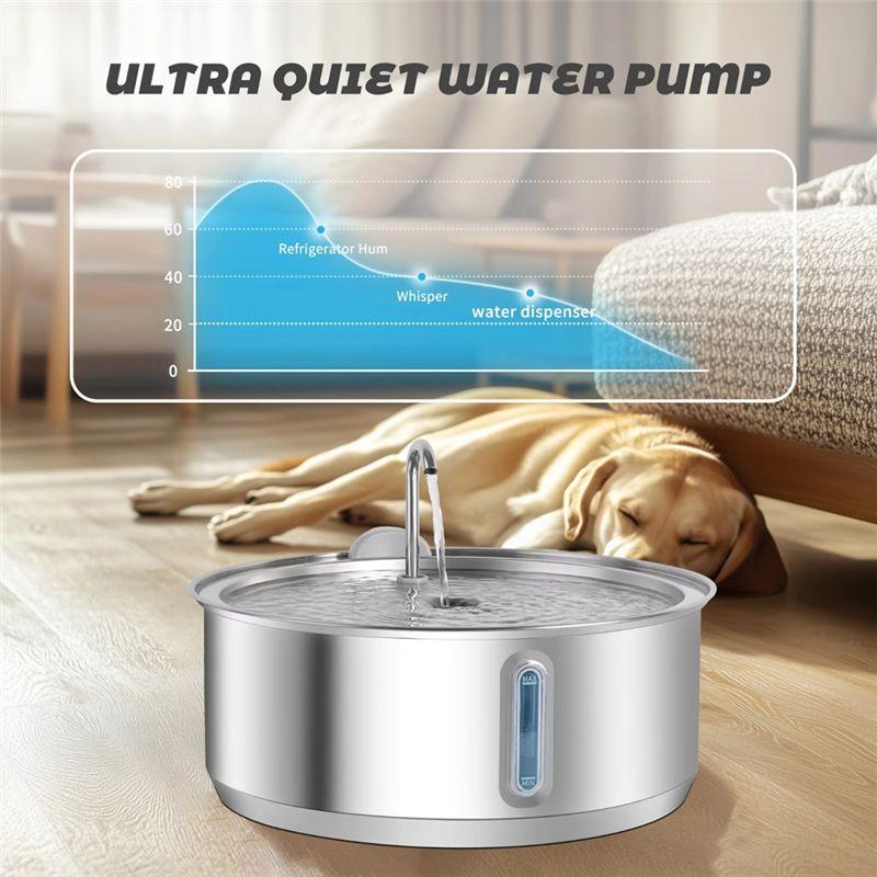 ABMH Stainless Steel 8L Large Capacity Cat Water Fountain, Dog Drinking Dispenser with Filter for Pets