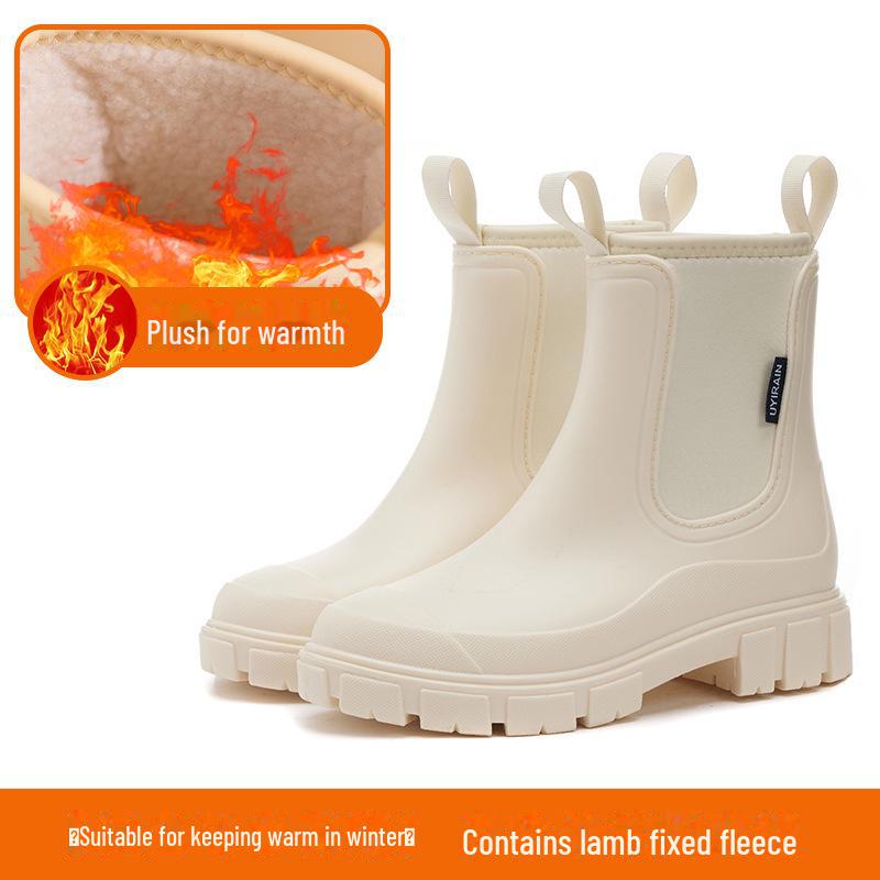 

Женские стильные короткие резиновые сапоги 2024 года: Водонепроницаемый, нескользящий резиновый, фиксированный хлопок, усиленный дизайн 37 грязно-белый