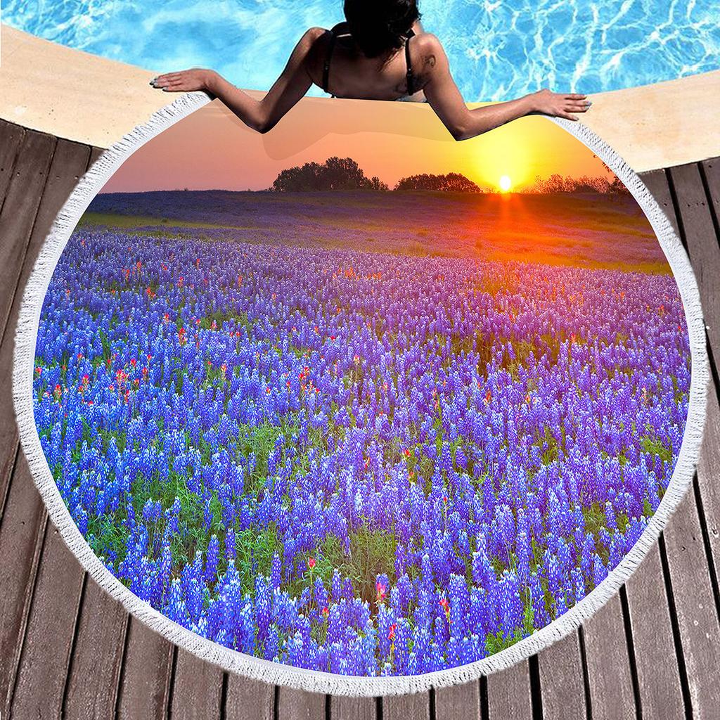 Pretty Country Scenery Print Round Beach Blanket,Polyester Sand Resistant Beach Towel,Absorbent Quick Dry Pool Towel Picnic Mat