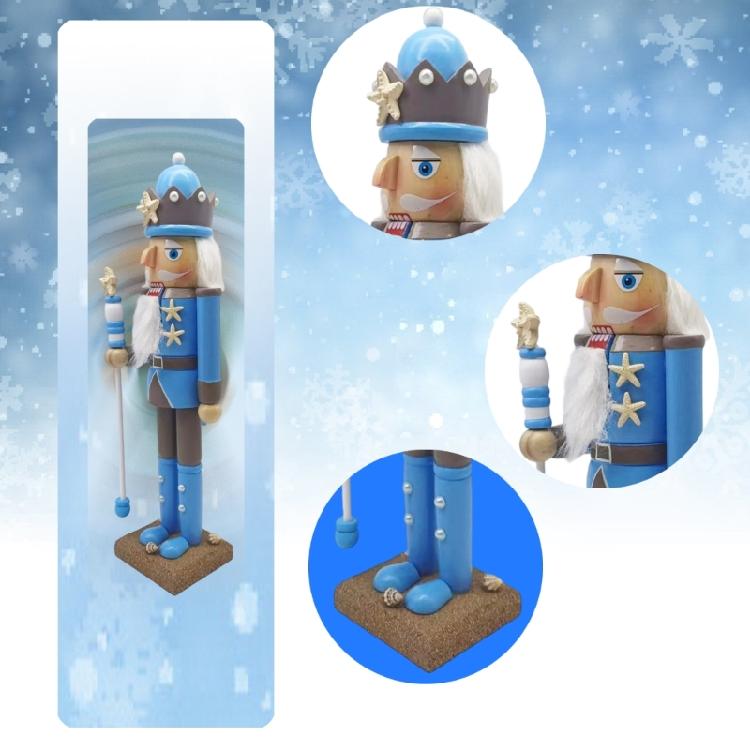 Christmas Themed 38Cm Tall Wood Carving Coastal Nutcrackers King Statue Beach Parties Home Decors Centerpieces Ornament