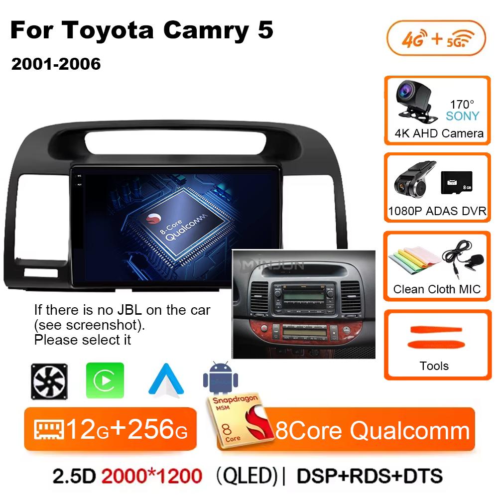 Qualcomm Car Radio Android 14 Wireless Car Play For Toyota Camry 5 2002 2003 2004-2006 Autoradio Multimedia Automotive Car Radio