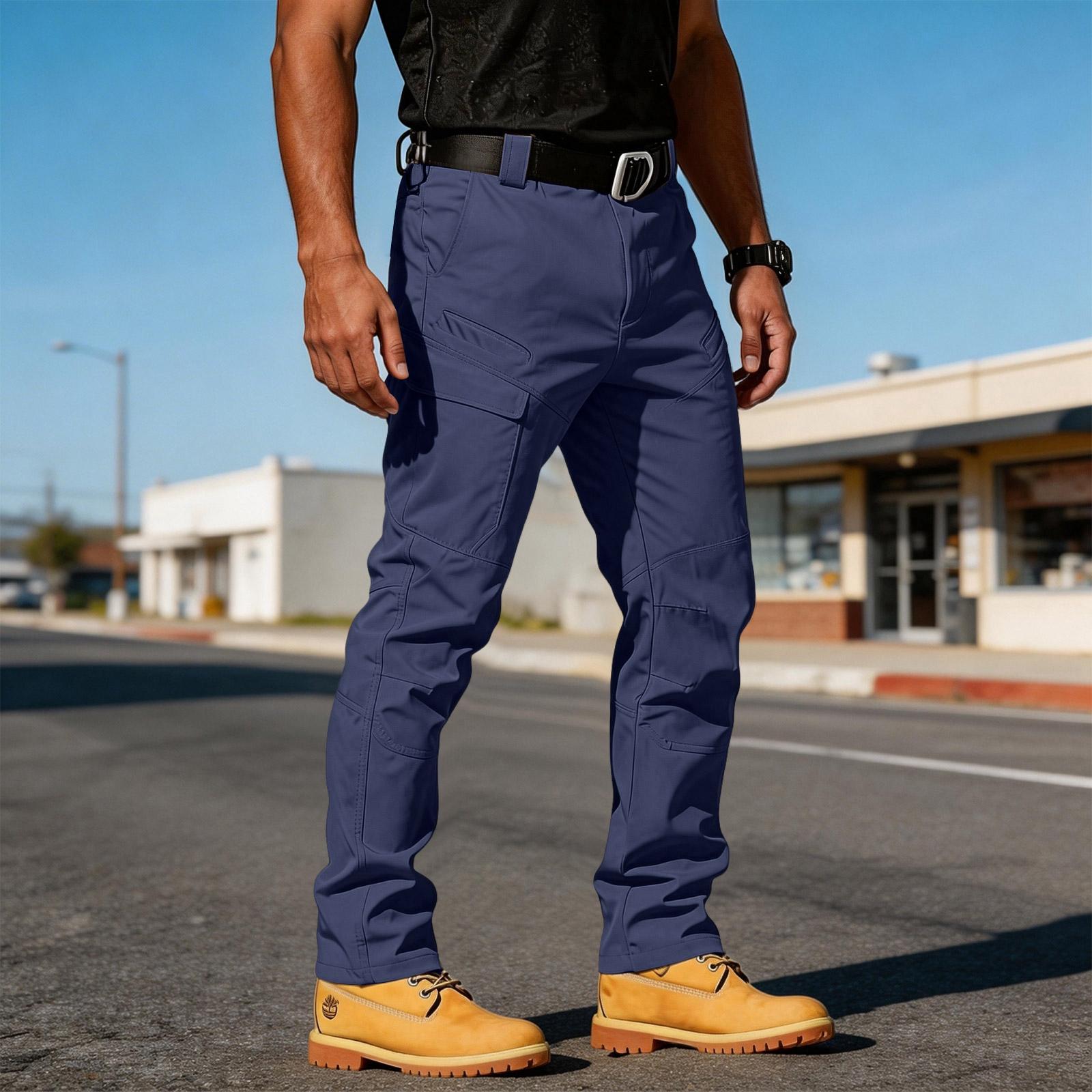 Men s Multi-pocket Tear-resistant Fabric Work Pants For Outdoor Hiking And Casual Wear. (Without Waistband) M тёмно-синий