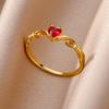 Red Heart Zircon Rings For Women Girls Gold Color Stainless Steel Ring Wedding Engaement Romantic Party Jewelry Girlfriend Gift
