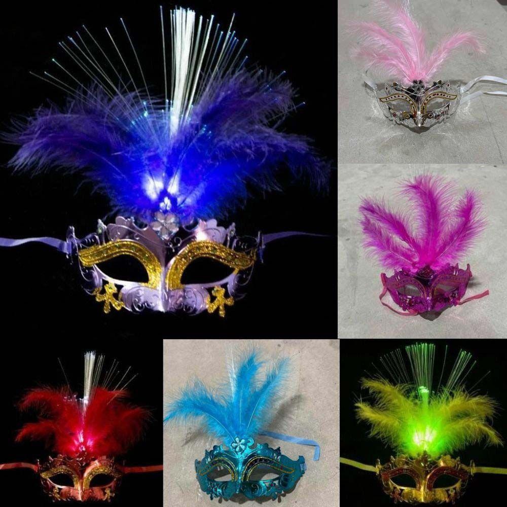 Königin Partyartikel LED Leuchtmaske Ausgeschnitten Make-up Feder Schmetterling Maske Aufleuchtend Kunststoff Venedig Maskenball Masken Damen