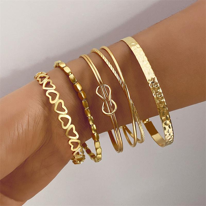 10Pcs/Set Punk Vintage Gold Color Smooth Metal Bracelets Exaggerated Geometric Twist Chain Bangle For Women Fashion Jewelry Gift