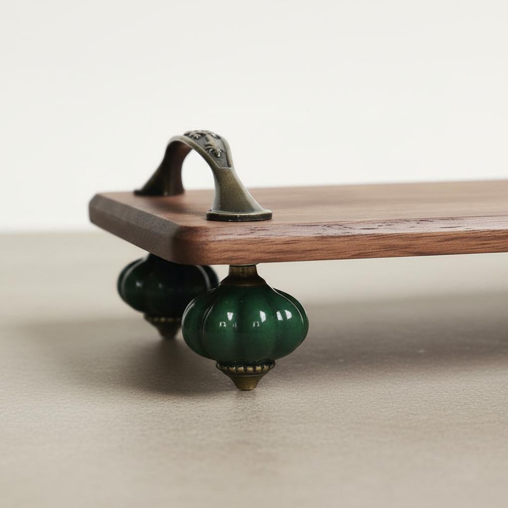Walnut Wood Tray Decorative Handles Wooden Display Stand Wooden Tiered Stand Stable Design Home Decor Space Saving for Entryway