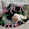 1pc Extra Large Soft Blanket - Leopard Print in Pink, Green & Black - Heavy-Duty Over 100-Yarns Construction - All-Season Couch