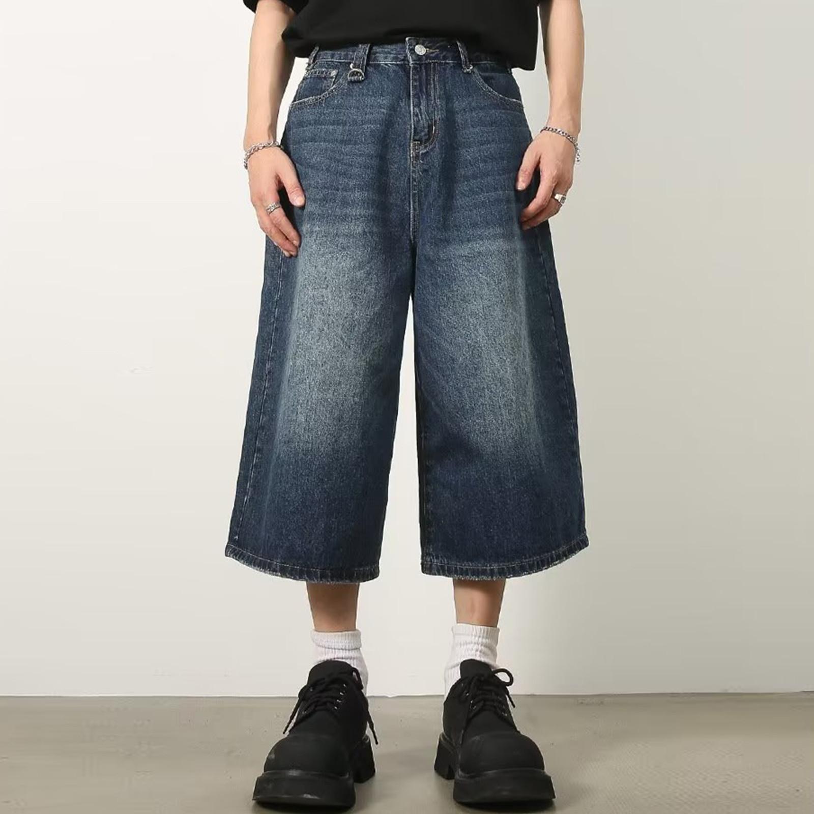 

Джинсовые шорты с потертостями в американском стиле ретро. Универсальные свободные прямые укороченные брюки. XXXL синий