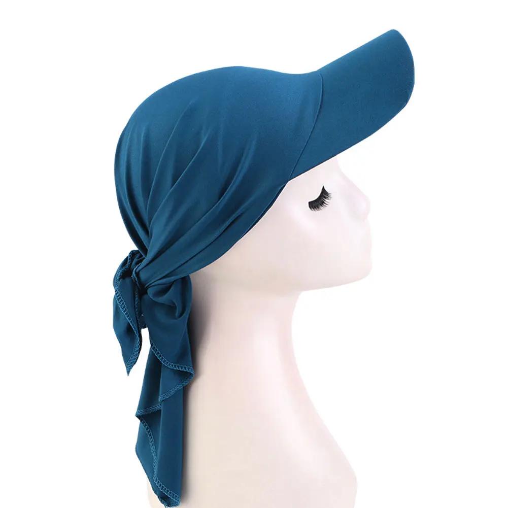 Women Ethnic Style Classic Solid Color Turban Hat Curved Brim Adjustable Baseball Cap Breathable Sunscreen Headscarf Hat