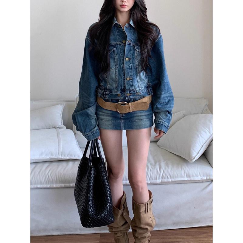 

2026 Spring Korean Style Elegant Denim Jacket & Bodycon Skirt Set L