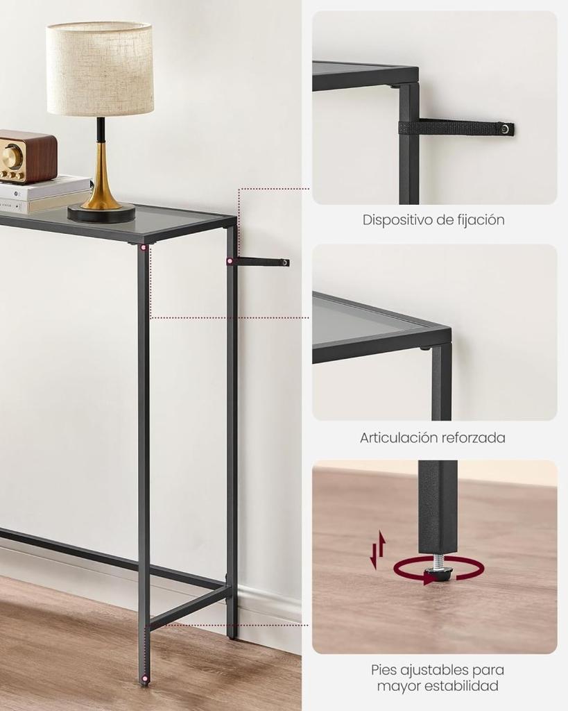 Console table, anteroom table, sofa end, tempered glass top, metal frame, adjustable legs, for living room, anteroom