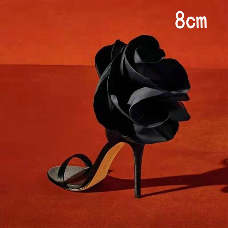

Fashion Flower High Heels 2025 European And American New Style Sexy Satin Open-Toe Thin Heel One-Strap Banquet Sandals For Women 34
