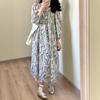 French Loose Age-reducing Dress for Women's Summer Foreign Style Age-reducing Gentle Temperament Lace-up Thin Floral Dress Wholesale