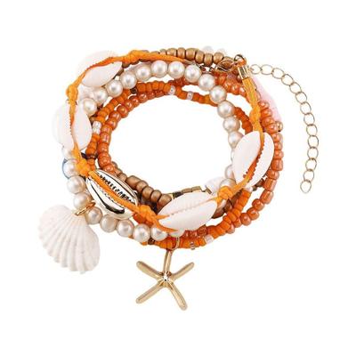 Sea Shell Starfish Pendant Bracelets Multilayer Bohemian Bracelet Rice Beads Bracelet Set  Beach