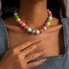 Colorful Bead Necklace Beaded Jewelry for Women, Acrylic Big Beads Choker Female Bracelet Necklace, Round Stretch Bracelet, Summer Retro Accessory