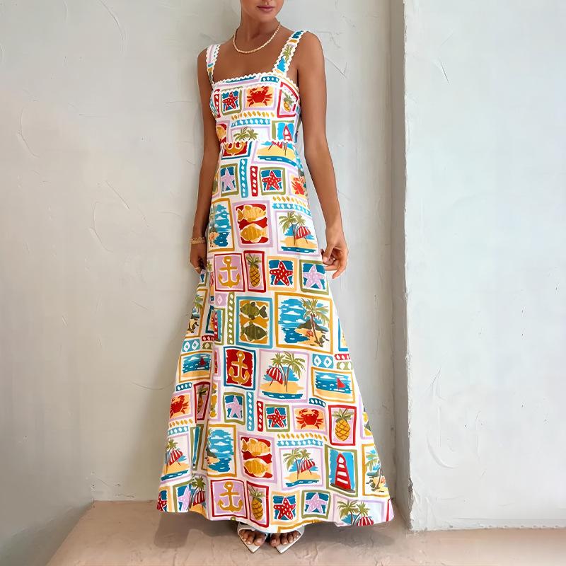 

European and American women s clothing, new spring models, personalized graffiti printing suspender tube top swing dress 3XL білий