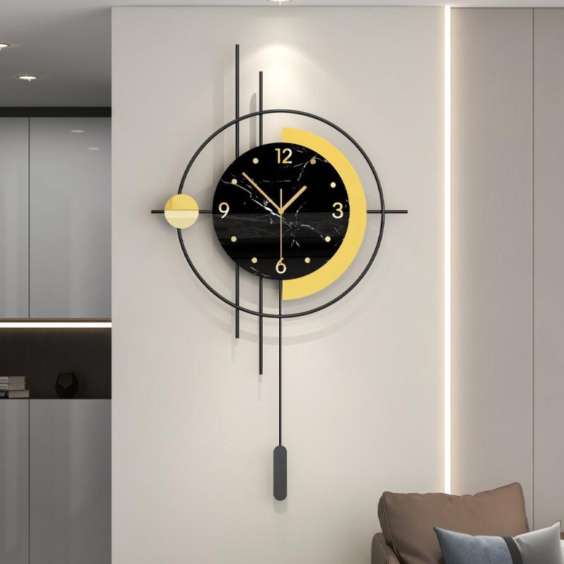 

Home Decor Wall Clock Modern Design Wrought Iron Pendulum Clock Living Room No-Drill Silent Timepiece