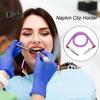 Dental Bib Clip Napkin Holder Reusable Kids Adults Elderly Colorful Elastic Spring Double-end Metal Clip Dentist Bib Holder Neck Strap