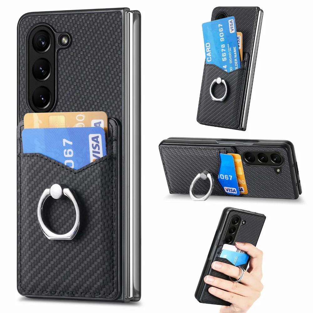 Wallet Phone Case with Credit Card Slot Holder Shockproof Ring Stand PU Leather Cover with Holder for Samsung Galaxy Z Fold 6 5 4 3 2 5G