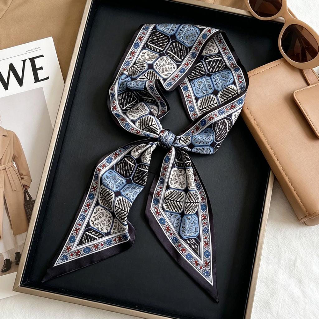 French retro polka dot long silk scarf women's spring and summer fashion temperament versatile high-end scarf headband streamer belt