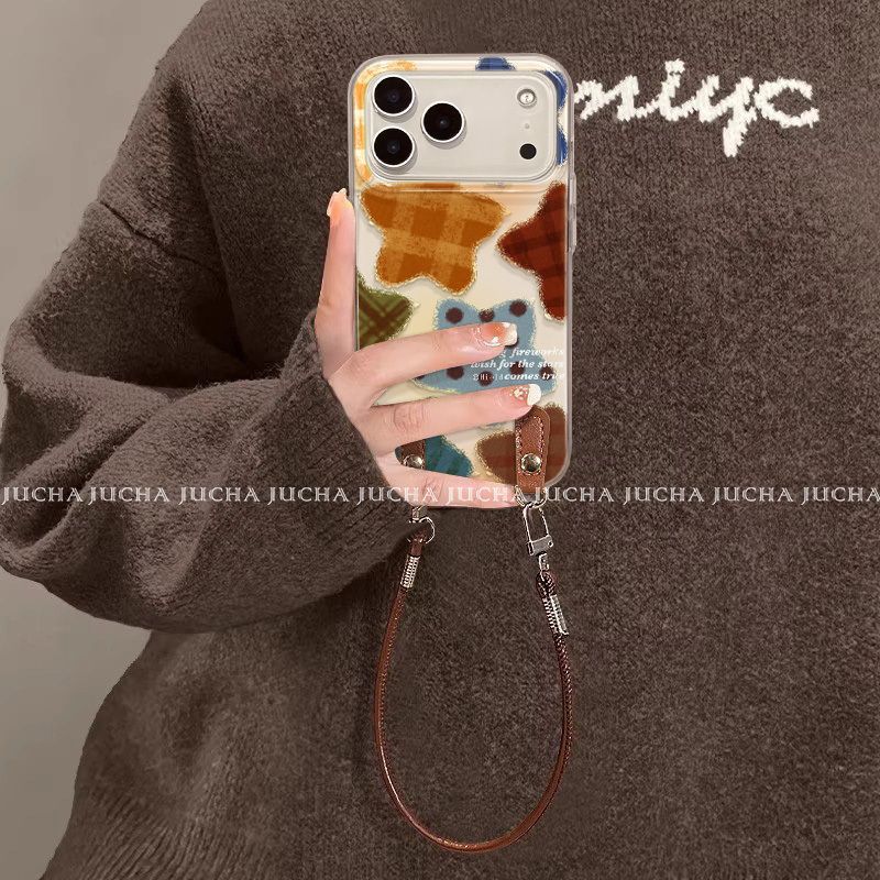 Applicable to Apple 17Pro mobile phone case, high-end niche iphone16 autumn and winter sense 15 with lanyard plush stars