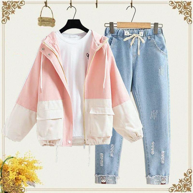 Women's Loose Fit Hooded Baseball Jacket - Korean Style, Spring/Autumn, Versatile, Plus Size, Trendy, Student-Lazy Style