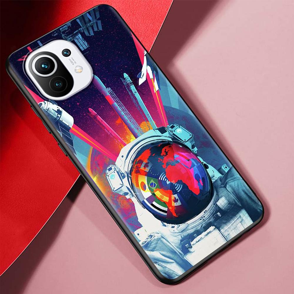 Cartoon Funny Space Astronaut Case for Xiaomi Mi 11 Ultra 11T 10T 9T Pro Note 10 A2 9 8 Lite A3 CC9E 10S Black Soft Phone Cover